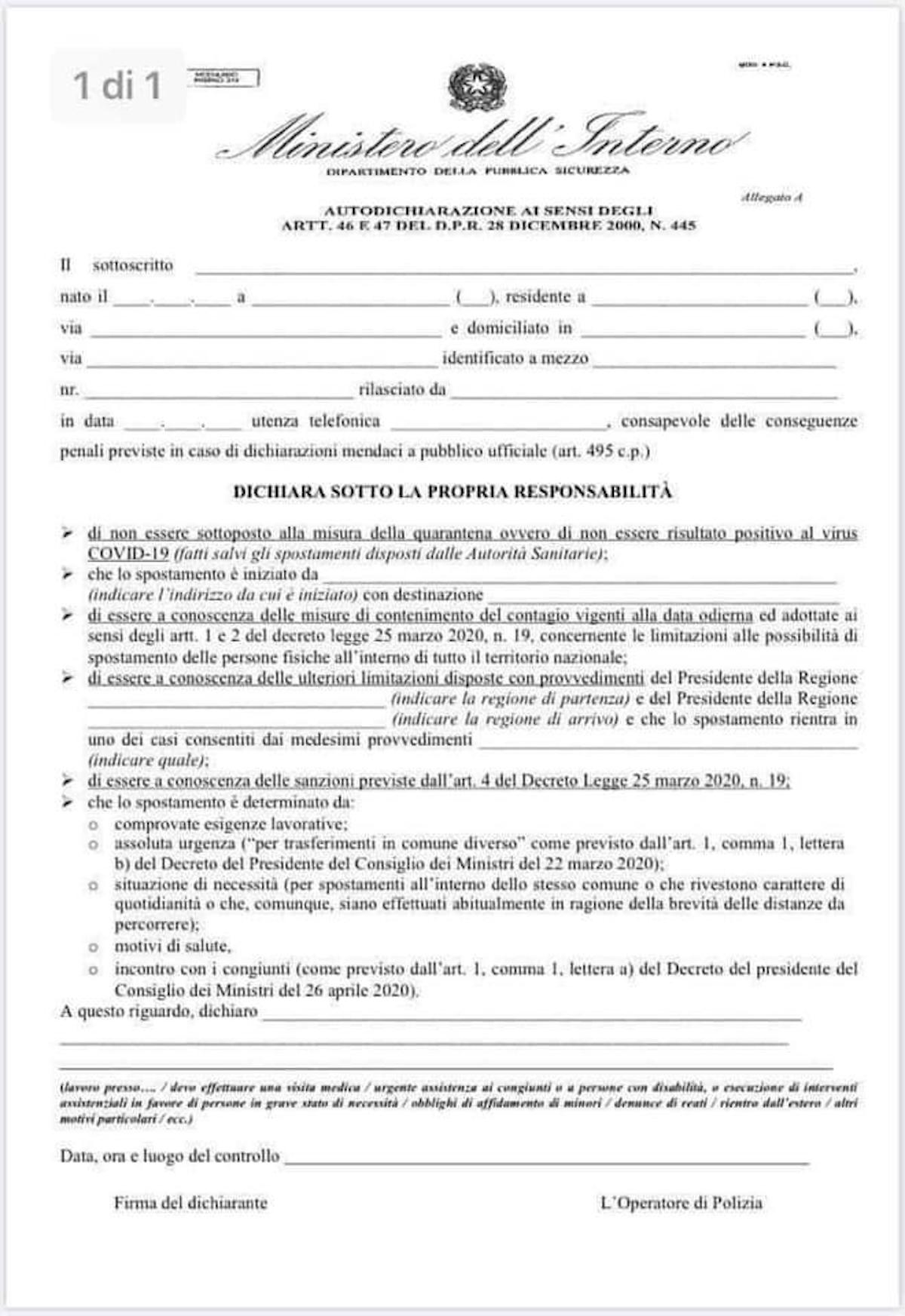 Nuovo modulo autocertificazione: download Pdf, ecco il modello per