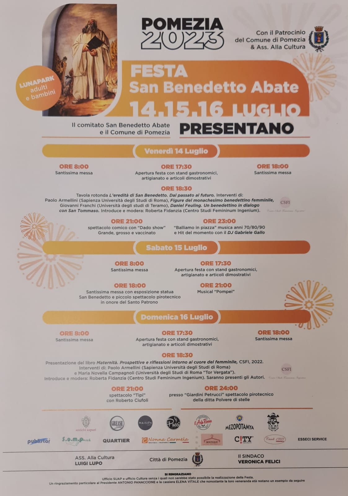 Locandina Festa di San Benedetto Pomezia 2023