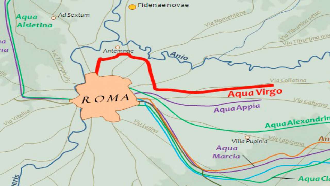 La descrizione del funzionamento degli acquedotti romani, con un passaggio su quello dell'Aqua Virgo, l'ultimo in funzione.
