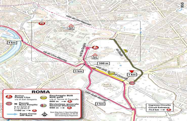 percorso giro d'italia roma