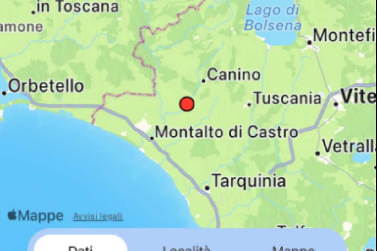 Punto della scossa di terremoto nella Tuscia